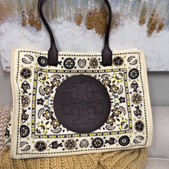 TORY BURCH LARGE ELLA PRINTED TOTE-"NEW IVORY PISCES DREAM DESIGN" - Picture 1 of 8